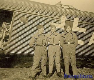 Best Luftwaffe Airmen Posed By Ju - 52 Transport Plane Loaded W/ Parachutes