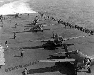 Photograph Wwii Aircraft Carrier Hornet & F4f - 4 Wildcats (vf) 8 1942 8x10