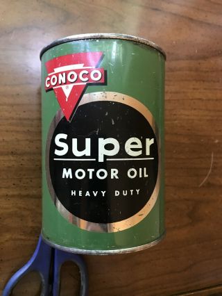Conoco Heavy Duty Motor Oil One Quart Oil Can Empty One Side Is Missing