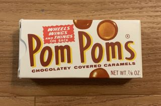 Vintage 60’s Pom Poms Candy Box Nabisco Chocolate Caramels Trading Card Empty