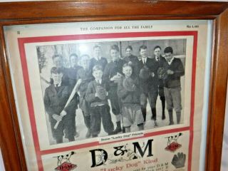 VINTAGE D & M LUCKY DOG SPORTING GOODS BASEBALL ADVERTISEMENT 1923 FRAMED AD 3