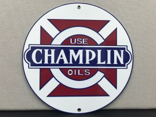 Champlin Oil Racing Vintage Gasoline Advertising Sign Round
