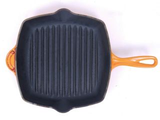 Le Creuset Orange Red Flame Cast Iron Square Skillet Grill Pan 26