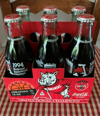 1994 University Of Arkansas National Champions Coke Coca - Cola 6 Pack Of Bottles