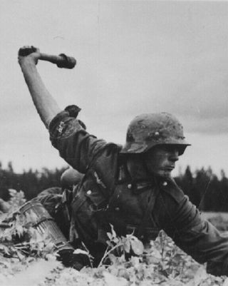 German Soldier Throwing Stick Grenade In Russia 8x10 Wwii Ww2 Photo Picture 232