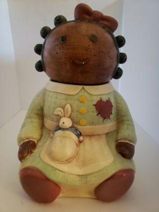 Vintage Treasure Craft Black Americana Girl Cookie Jar Apron Rabbit " Spice "