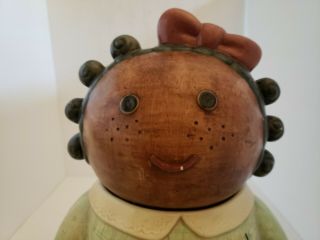 Vintage Treasure Craft Black Americana Girl Cookie Jar Apron Rabbit 
