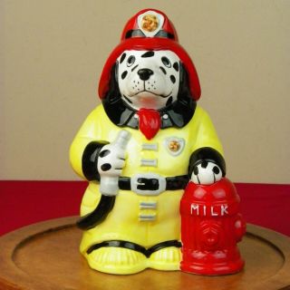 Vtg Dalmatian Fireman Cookie Jar Sigma Tastesetter 1984 Milk Fire Hydrant Japan