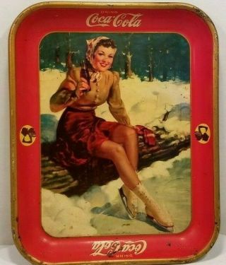 Antique Vtg Coca Cola Coke Tray Female Skater 1941 American Art Ohio