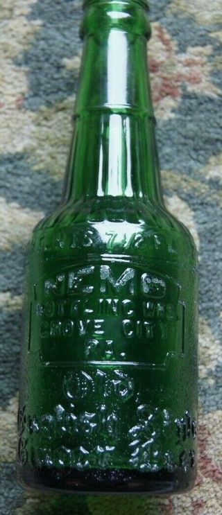 Rare 1930s 40s Nemo English Style Ginger Ale Embossed Bottle Grove City Pa