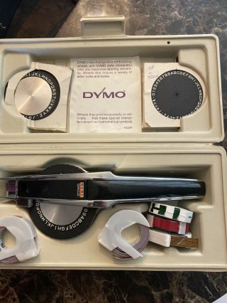 Vintage Dymo 1550 Deluxe Tapewriter Kit Chrome Label Maker W Box & Wheels