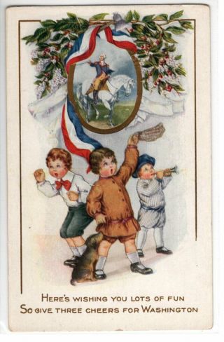 Patriotic,  Washington - (3) Cheers For Washington - Whitney Children Old Postcard