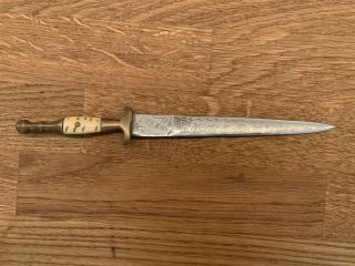 Vintage Letter Opener Made In Mexico With Sheath Bone? Handle And Brass