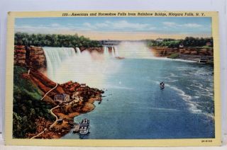 York Ny Niagara Falls American Horseshoe Rainbow Bridge Postcard Old Vintage
