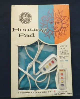 Vintage Ge Heating Pad P - 55 General Electric Waterproof Blue Cover Push Buttons