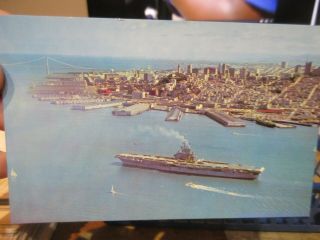 Vintage Old Postcard California San Francisco Bay Aircraft Carrier Navy War Ship
