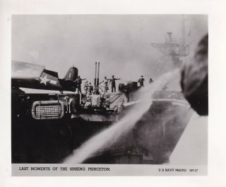 Wwii Us Navy Photo Uss Princeton Aircraft Carrier On Fire & Sunk 629