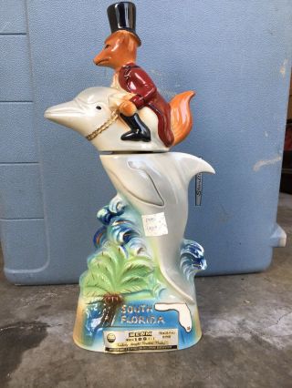 1980 Jim Beam South Florida Miami Fox Riding Dolphin Bottle Club Decanter