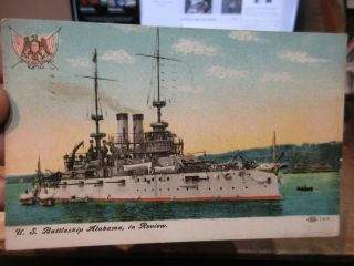 Vintage Old Postcard California Pasadena Uss Alabama Navy War Battleship Ship