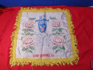 Vintage Military Pillow Cover Ww2 11th Airborne.  Camp Campbell Ky