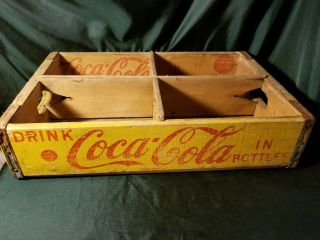 Vintage Coca - Cola Wooden Red - Yellow Soda Pop Crate Carrier Box Case Wood Coke