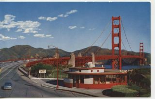 Vintage Old Postcard California San Francisco Golden Gate Bridge Round House Car
