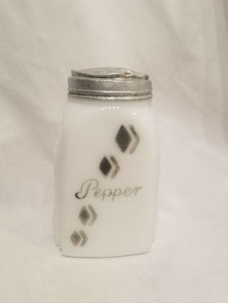 Mckee White Milk Glass Black Diamond Pepper Range Shaker Roman Arch Flaws