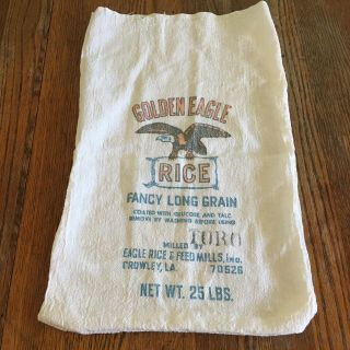 Vtg Golden Eagle Rice Cloth Sack 25 Lbs Crowley Louisiana Toro Fancy Long Grain