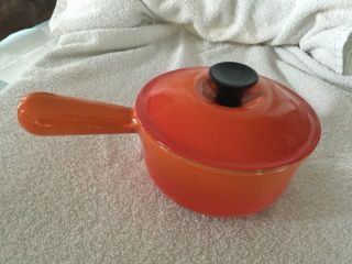 Le Creuset Enameled Cast Iron 14 Saucepan Pot W/ Lid Flame Orange