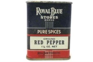Vintage Royal Blue Stores Red Pepper Spice Tin Red White Black Blue