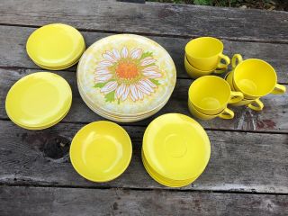 Vtg Retro Melmac Melamine Plastic Dishes Sunflowers Flowers Plates Bowls 60s