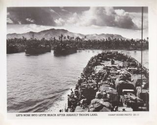 Wwii Us Coast Guard Photo Lst Loaded With Trucks Invasion Of Leyte 682