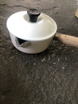 Le Creuset 14 Saucepan - White With Wooden Handle - Pour Spout