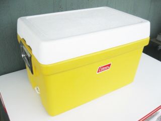 Vintage 1976 Coleman Yellow & White Plastic Cooler W/ Metal Handles