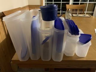 Tupperware Modular Mates Oval 8 Piece Set - Blue With Soup Cup