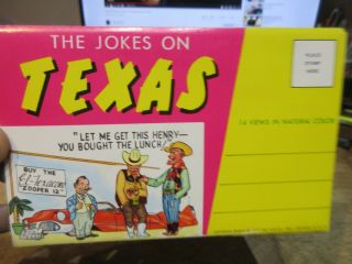 Vintage Old Souvenir Folder Postcard Views Cartoon Texas Cowboy Comics Funny Men