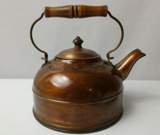 Vintage Paul Revere Ware 1801 Rome Ny 2 Qt Copper Tea Kettle With Wood Handle