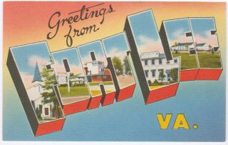 Fort Lee,  Va Greetings From Large Letter Postcard Tichnor Linen Vintage Old