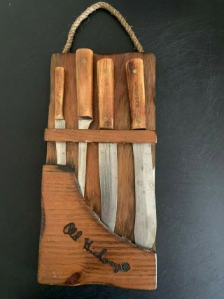 Vintage Old Hickory Knife Set With Wall Mount Knife Holder