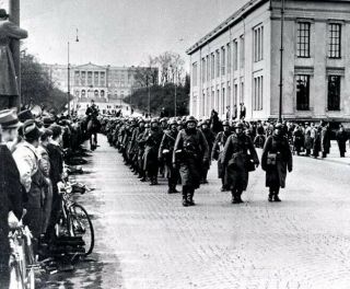 German Soldiers Marching Through Oslo 8x10 World War Ii Ww2 Photo 121