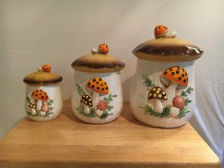 Merry Mushroom 3 Canister Set 1976 Sears Roebuck And Co Vintage 70s