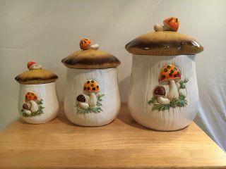 Merry Mushroom 3 Canister Set 1976 Sears Roebuck and Co Vintage 70s 2