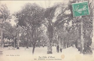 Carte Postale Ancienne Old Postcard HyÈres Var Avenue Gambetta Timbrée 1911