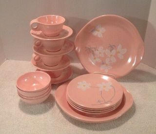 20pc Vtg Russel Wright Home Decorator Flower Time Pink Melmac Dinnerware