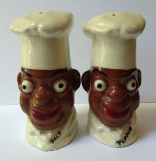 Vintage Ceramic Black Americana Chefs Salt & Pepper Shakers