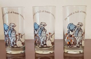 3 Vintage Holly Hobbie The World Is Full Of Happy Surprises Drinking Glasses