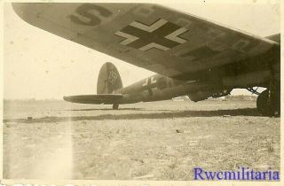 Org.  Photo: Us Troops W/ Captured Luftwaffe He - 111 Bomber (sm,  Em) On Field (3)