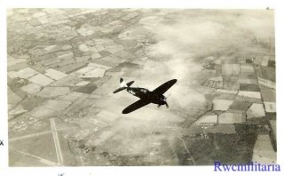 Org.  Photo: Aerial View Of P - 47 Fighter Plane In Flight Over England