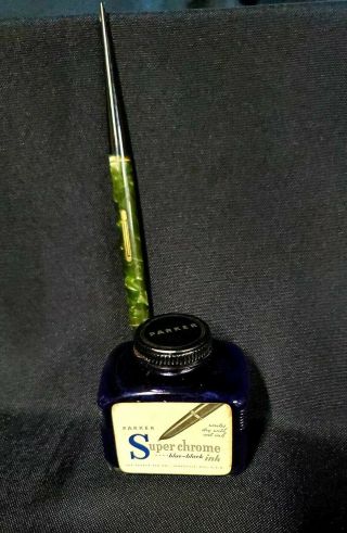 Parker Chrome 3oz Blue Black Ink Bottle And Waterman Ideal Pen