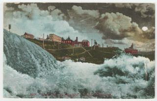 Spokane,  Wa Lower Falls By Moonlight Night View Postcard Old Vintage 1911 Card